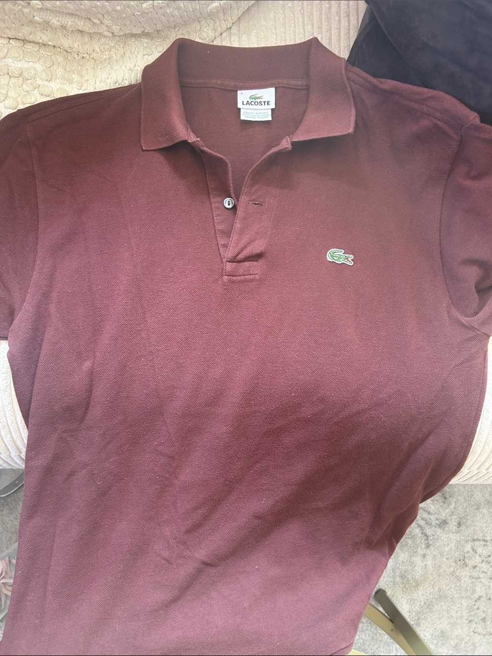 Lacoste Men's Burgundy Wine Pique Polo with Green Crocodile sz 4 / medium
